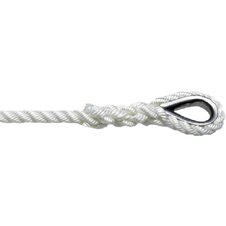 Robline ankerline i hvid farve, set forfra med kovs, 16 mm x 40 m.