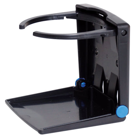 Justerbar flaskeholder i sort plast fra SeaTec, vist fra siden.