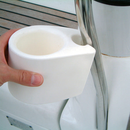 Ocean hvid clip-on holder set fra siden med flaske placeret.