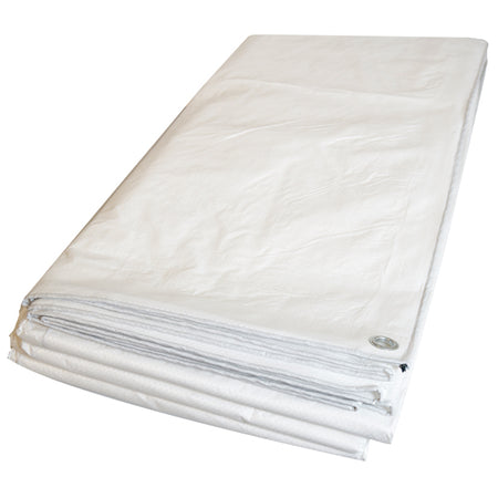 SeaTec Super Tarp presenning i hvid, set fra siden på en båd