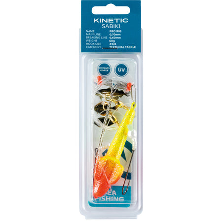 Kinetic Sabiki Pro fladfisk med gul/rød farve og krog #2/0