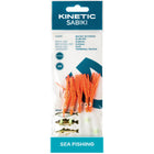 Kinetic Sabiki blæksprut, orange med glimmer, præsentation på hvid baggrund.