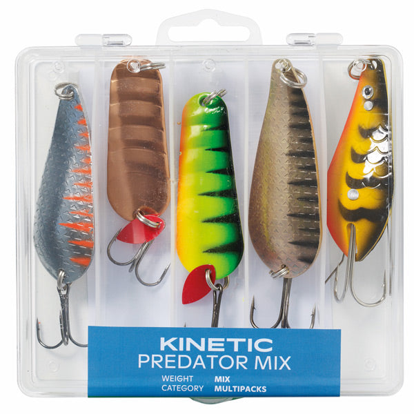 Kinetic Predator mix med 5 forskellige fiskekroge i vandfarver