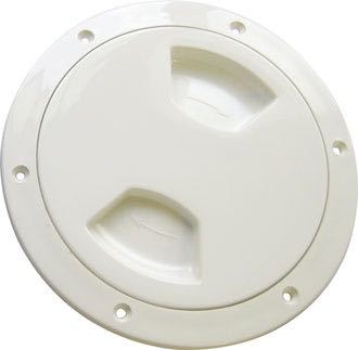 Inspektionsluge 127 mm fra SeaTec, hvid og vandtæt, set forfra.