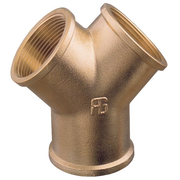 Guidi Y-fittings 3-vejs i messing, vist fra siden.