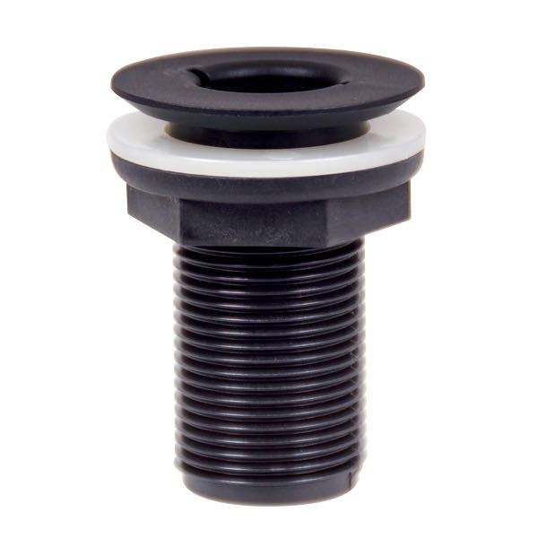 Trudesign skroggennemføring i sort komposit set fra siden, 1 1/4" størrelse.