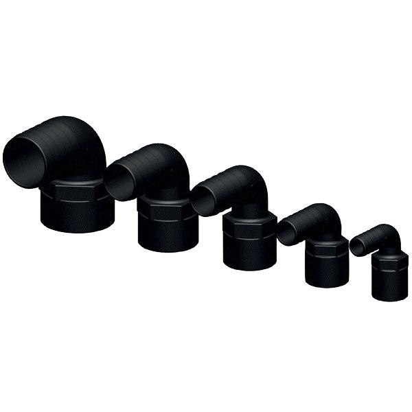 Trudesign 90° slangestuds i sort med 1 1/4" indvendigt gevind