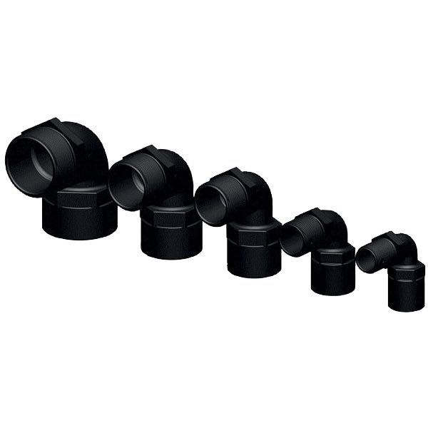 Trudesign 90° vinkel med 3/4" gevind, set fra siden med klar fokus på detaljerne.