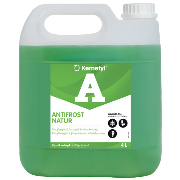 Kemetyl Antifrost Natur 4L flaske i en bådtoilet kontekst