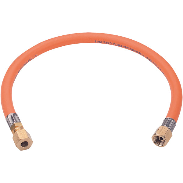 IGT gasslange 1,2m med 1/4" rørtilslutning, set fra siden