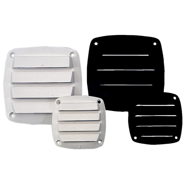 Roca ventilgælle 4" i sort, set fra siden med målene 125x125mm