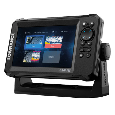 Sidevisning af Lowrance Eagle 7 HDI monteret på båd