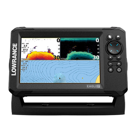 Lowrance 7 Splitshot HD ekkolod set fra siden med touchscreen