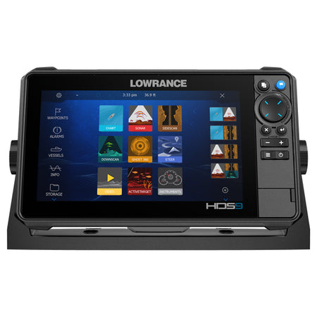 Sidevinkel af Lowrance HDS-9 PRO med duetransducer