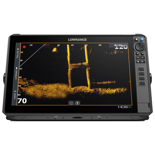Sidevisning af Lowrance HDS-16 PRO kombi instrumentet.