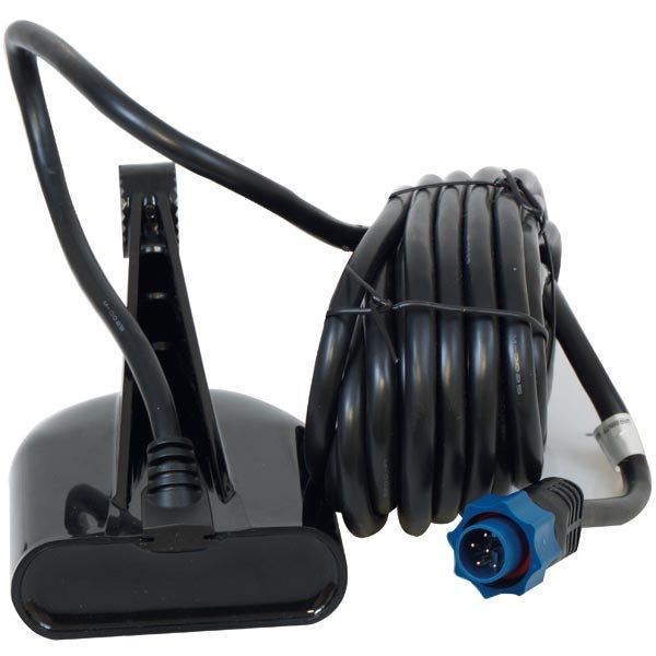 Navico hæktransducer HDI 50/200 & 455/800Hz i blå farve, set fra siden.