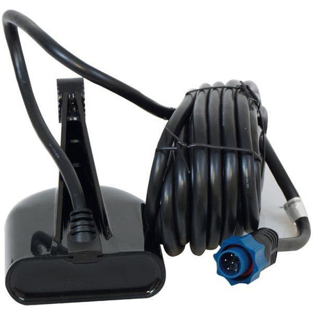 Navico hæktransducer HDI 50/200 & 455/800Hz i blå farve, set fra siden.