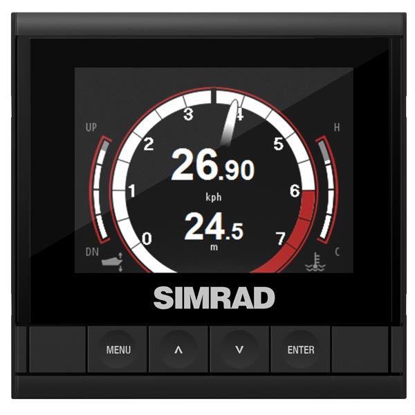 Simrad IS35 display monteret i en båd, viser navigation og information.