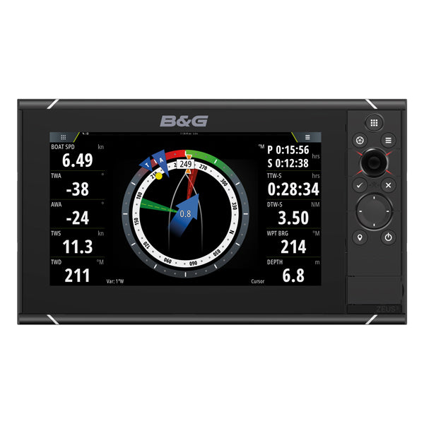 B&G Zeus3S 9" navigationssystem set forfra med tydelige skærmgenveje