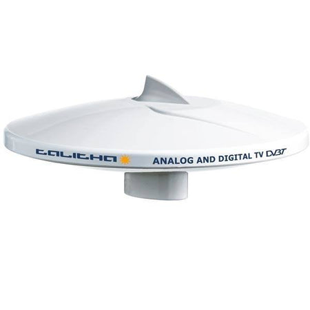 Glomex V9125AGCU/DAB TV antenne set fra siden, monteret på en båd.