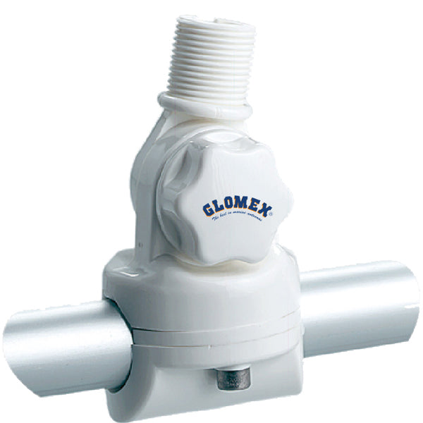 Glomex RA134 hvid nylon vippe antennebeslag monteret på Ø22/25mm rør