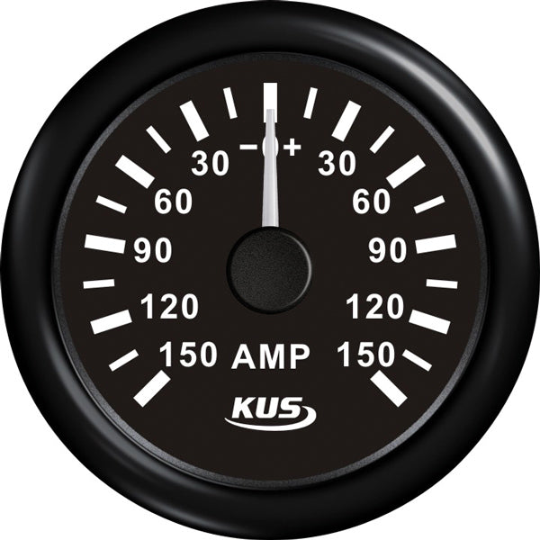 Kus amperemeter i sort design med 150Amp shunt, ideelt til bådmontering.