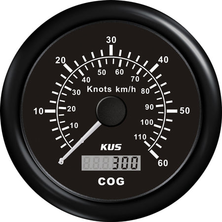 Kus GPS hastighedsmåler i sort, set fra fronten