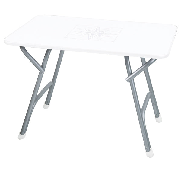 Klapbord med 1852 alu-bordben, vist monteret og i brug