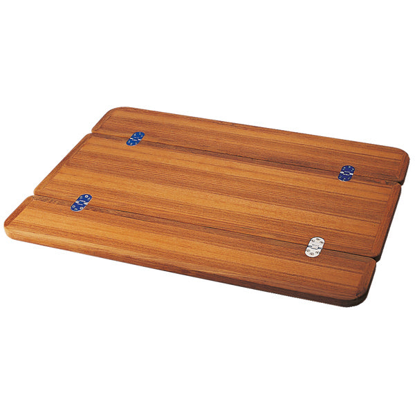 Roca teak klapbord Miami set fra siden, klar til brug på båden.