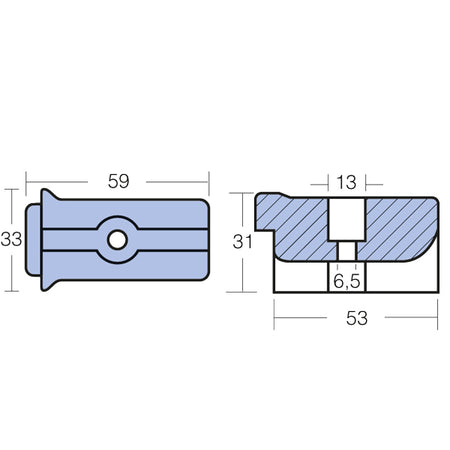 Tecnoseal zink anode vist fra siden, egnet til Volvo motorer.