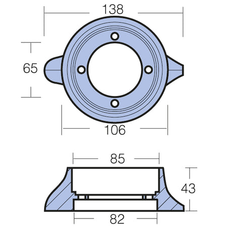 Tecnoseal zinkring 110 s, monteret på en båd som del af motorinstallation