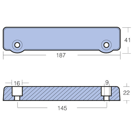 Tecnoseal Aq-drev anode vist fra siden, klar til installation på Volvo drev.