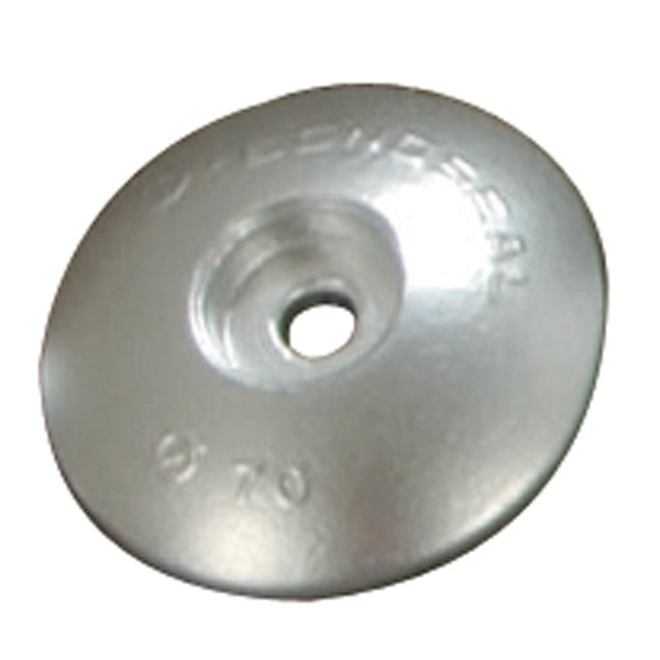 Tecnoseal zinkanode Ø70mm til motorbåde, vist fra siden.