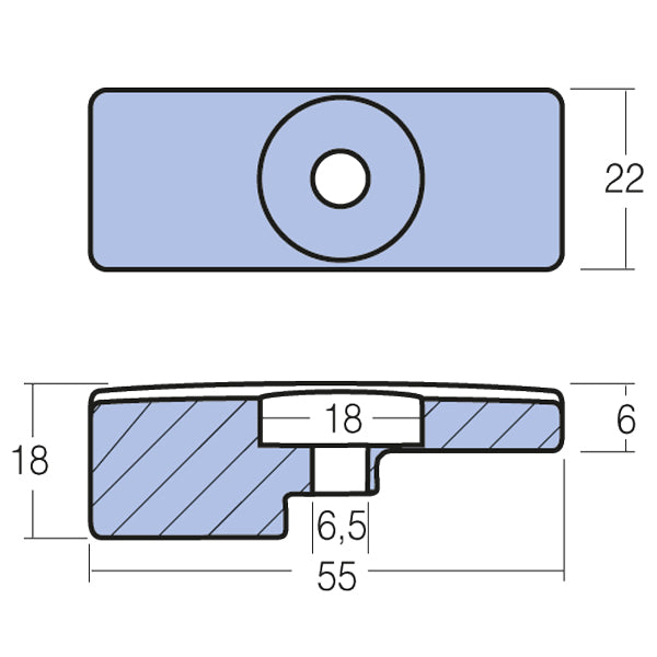 Tecnoseal zinkanode viste bagfra, designet til Suzuki/Johnson/Evinrude motorer.
