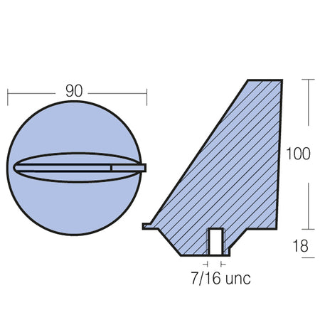Oversigt over Tecnoseal zinkanode, viser dimensioner og detaljer.