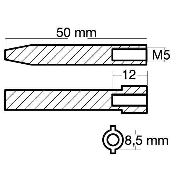 Tecnoseal zinkanode monteret på bådmotor, set forfra.