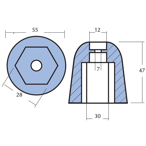 Vetus bovpropel med Tecnoseal zinkanode set fra siden
