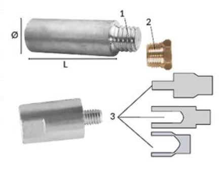 1852 zink anode L18 Ø10 placeret på en bådmotor