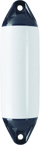 Polyform F2 fender i hvid og sort, set forfra