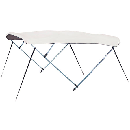 Bimini top fra 1852 i hvid aluminium, set forfra monteret på en båd