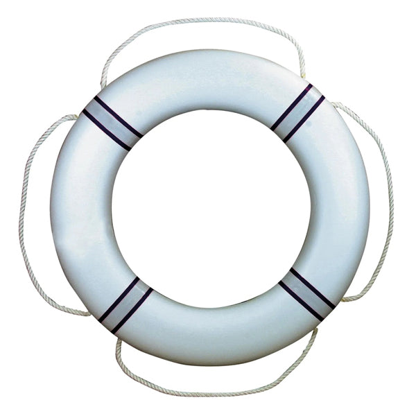 SeaTec redningskrans i hvid med refleks og navy detaljer, placeres i båd