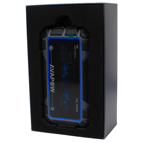 Avapow A9 jump starter med oplader tilsluttet
