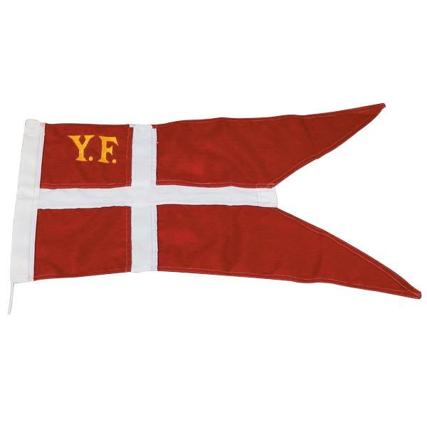 Yachtflag fra 1852 syet med snor, vist i detaljer
