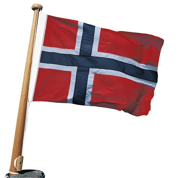 Adela norsk yachtflag som hænger fra flagspillet på en båd.