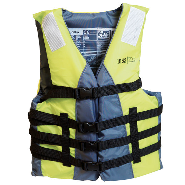1852 vandsport vest i sort/lime, vist fra siden med justerbare remme.