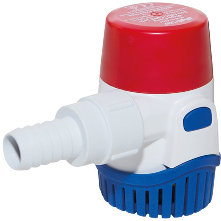 Rule 500 gph 24V dykpumpe set forfra med tilslutninger.