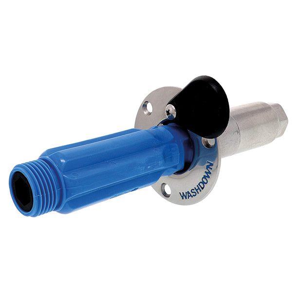 Jabsco quick kobling til spulepumpe set forfra med tydelig ind- og afgang.