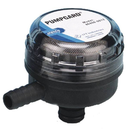 Jabsco pumpgard filter med 90º indgang, monteret på pumpe