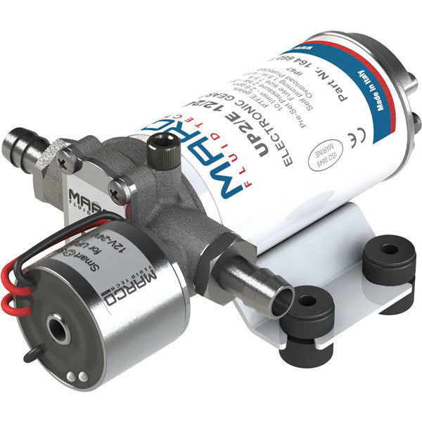 Marco tryksvandpumpe UP2/E 12/24v, set forfra med detaljeret designbeskrivelse