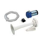 Marco 12V mini kompressor horn set frontalt, klar til montering på båd.